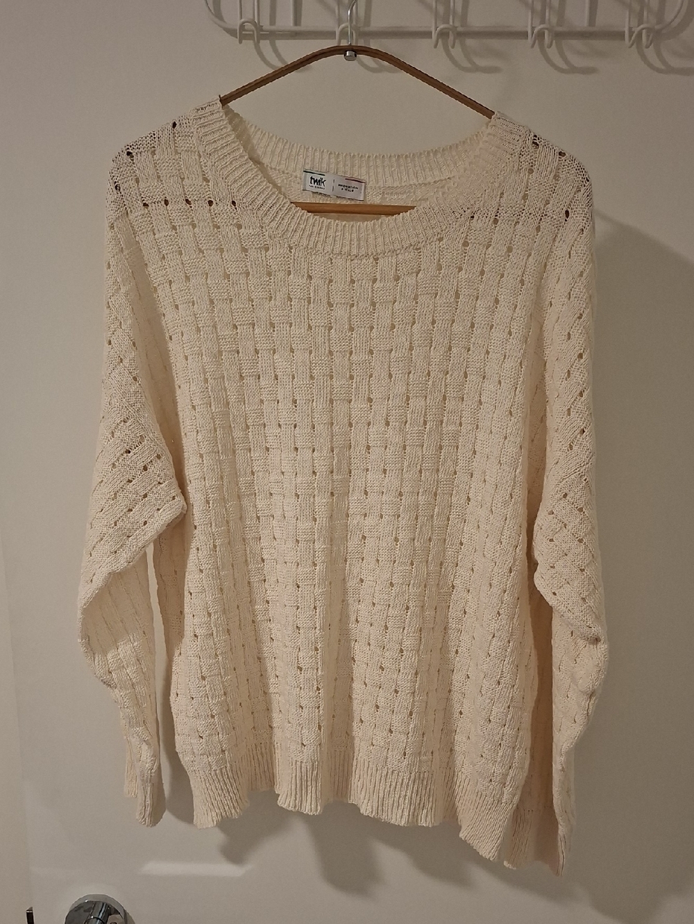 Simons (Twik) Ivory/Cream Cotton & Linen Basketweave Crewneck Sweater (Size S)